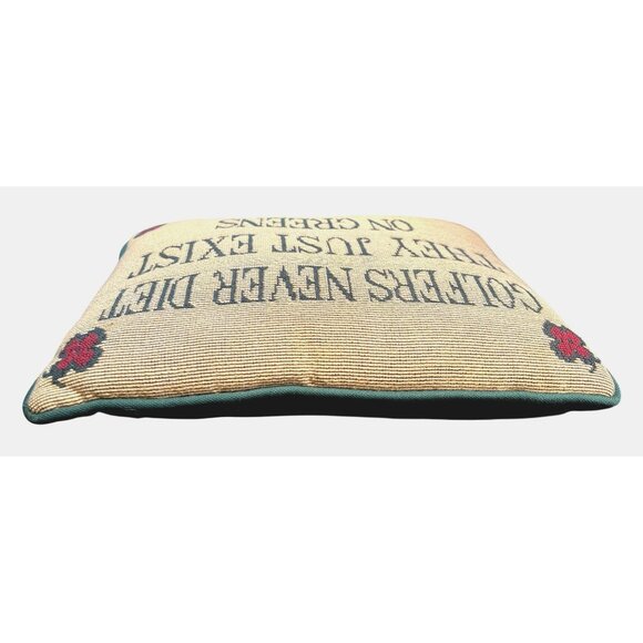 Golf-Themed Rectangular Needlepoint Pillow With "Golfers Never Diet" Quote Green - Picture 3 of 5